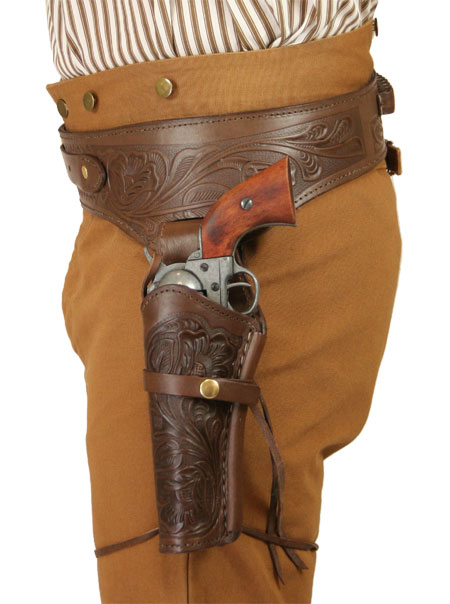  44 45 Cal Western Gun Belt And Holster LH Draw Chocolate Brown 