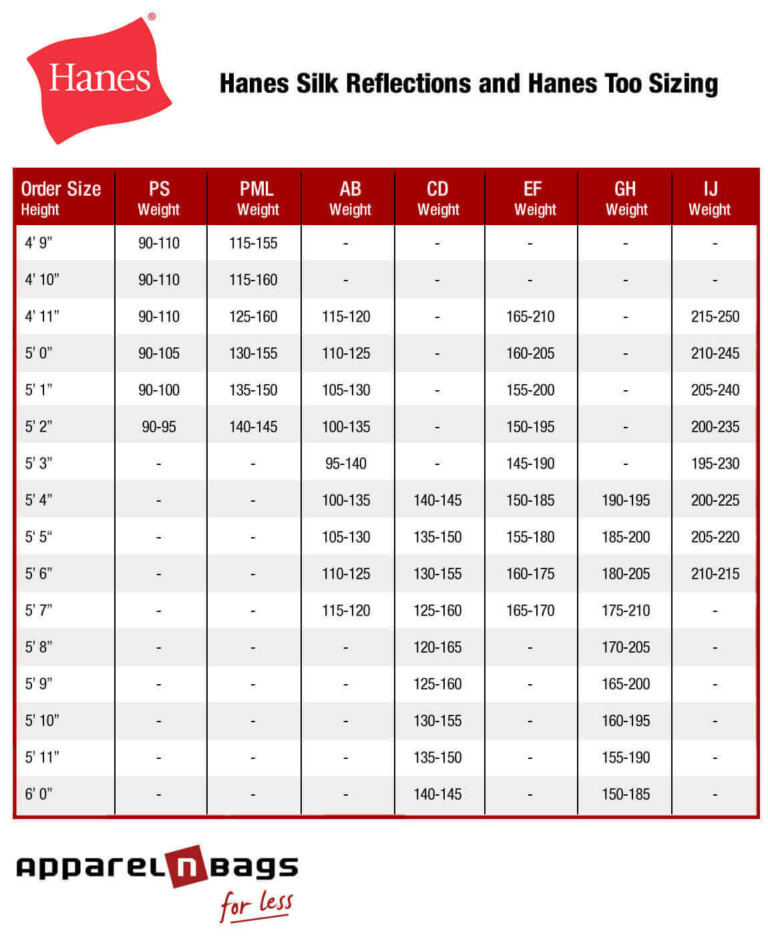 50 Hanes T Shirts Size Chart