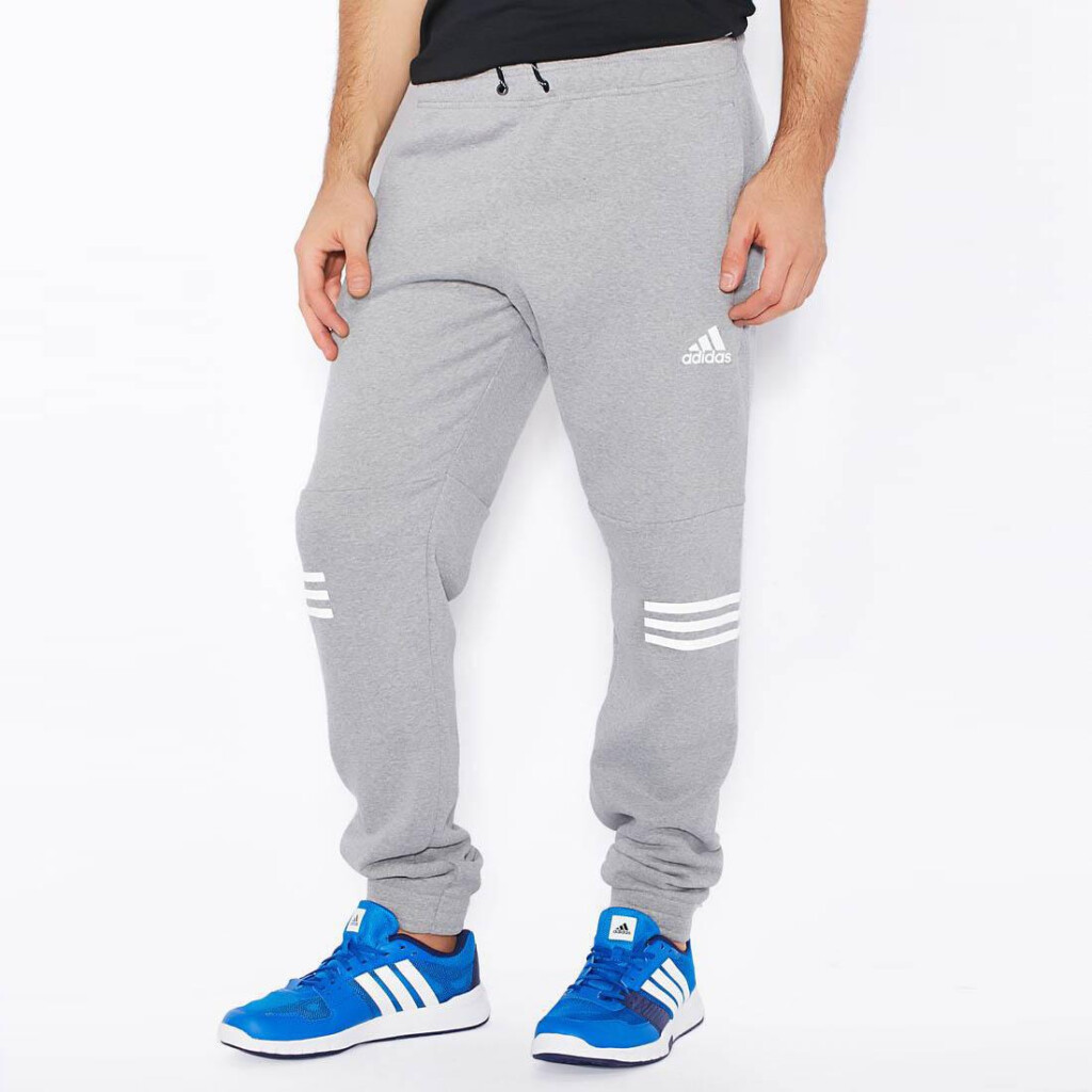 Adidas Mens Lineage 3 Stripes Sweatpants Core Heather Grey 