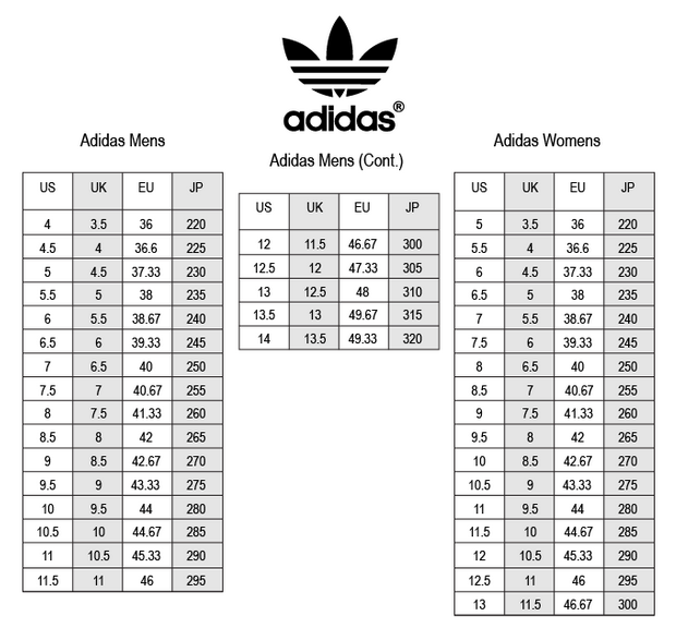 Adidas Originals Size Chart - Size-Chart.net