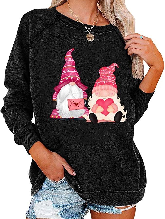 Amazon Pink Gnome Valentine Day Crew Neck Long Sleeve Tee Shirts 