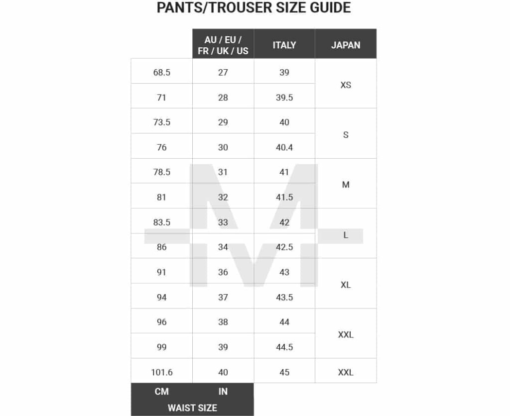 Men's Size Pants Conversion Chart - Size-Chart.net