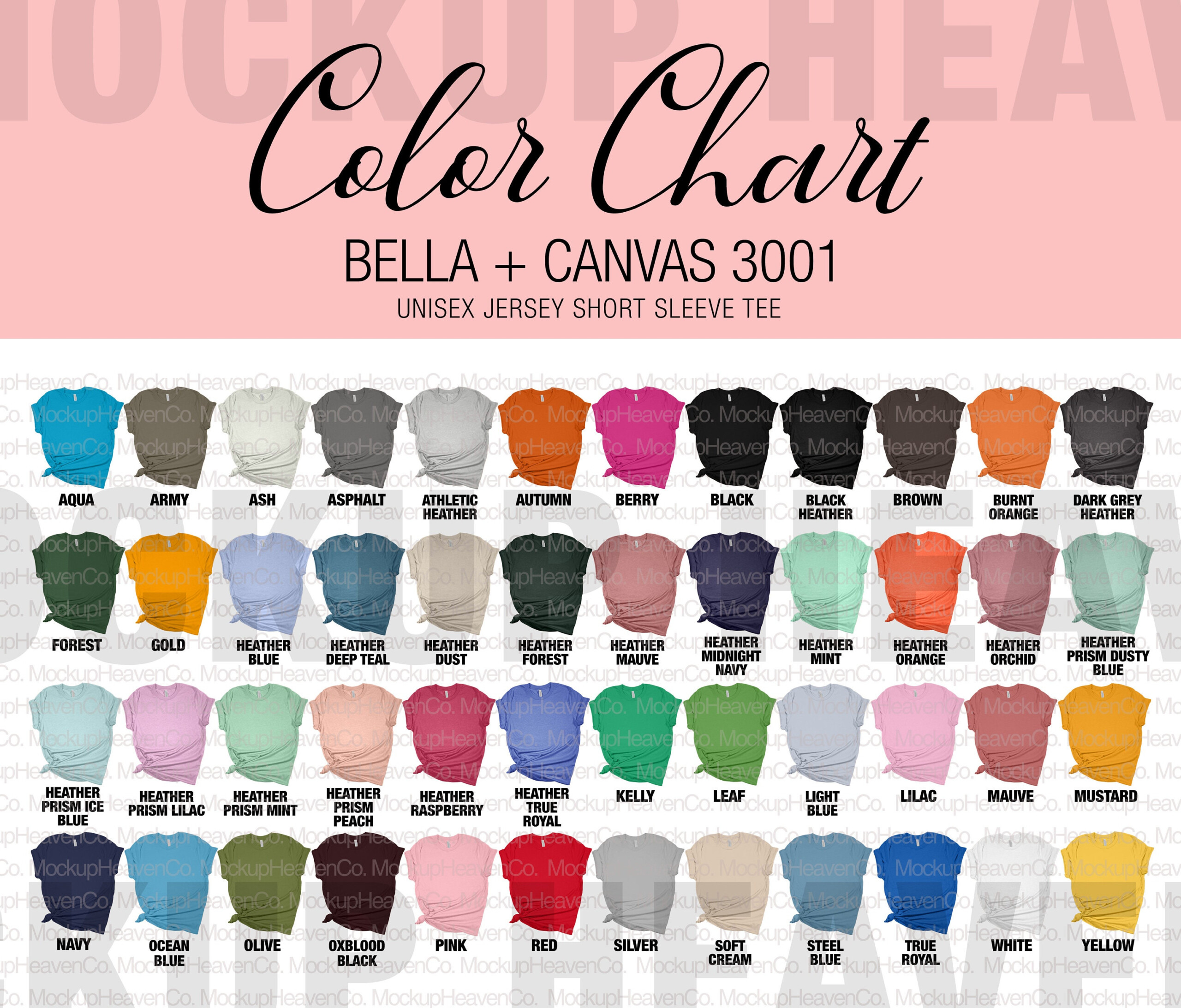 Bella Canvas 3001 Mockup Size Chart Color Chart Red Etsy