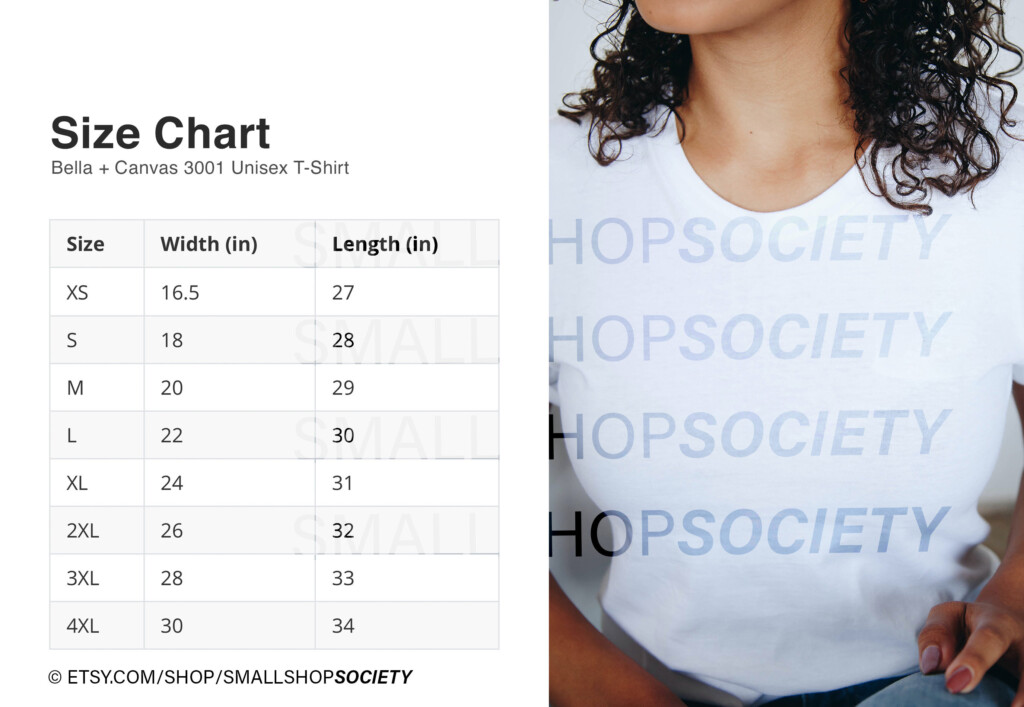 Bella Canvas 3001 Unisex Jersey Tee T shirt Size Chart Etsy