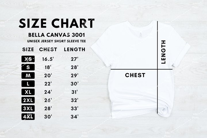 Bella Canvas 3001 White T shirt Size Chart Mockup Unisex 844914 