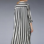 Black And White Loose Striped Midi Shirt Dress Fancylooks