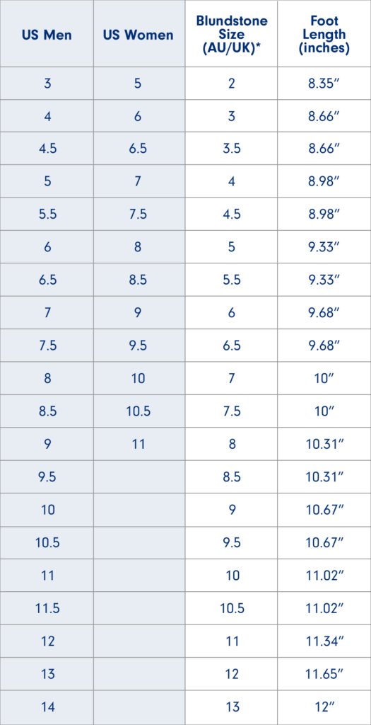 Blundstone Size Guide Boot Sizes For Women Men Kids Youth Boots