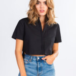 Boxy Cropped Short Sleeve Button Up Crop Tshirt Outfit Cropped Shirt