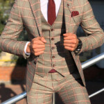 Buy Burgundy Slim Fit Plaid Check Suit By GentWith Free Shipping