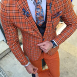 Buy Orange Slim Fit Plaid Suit By GentWith Free Shipping Plaid