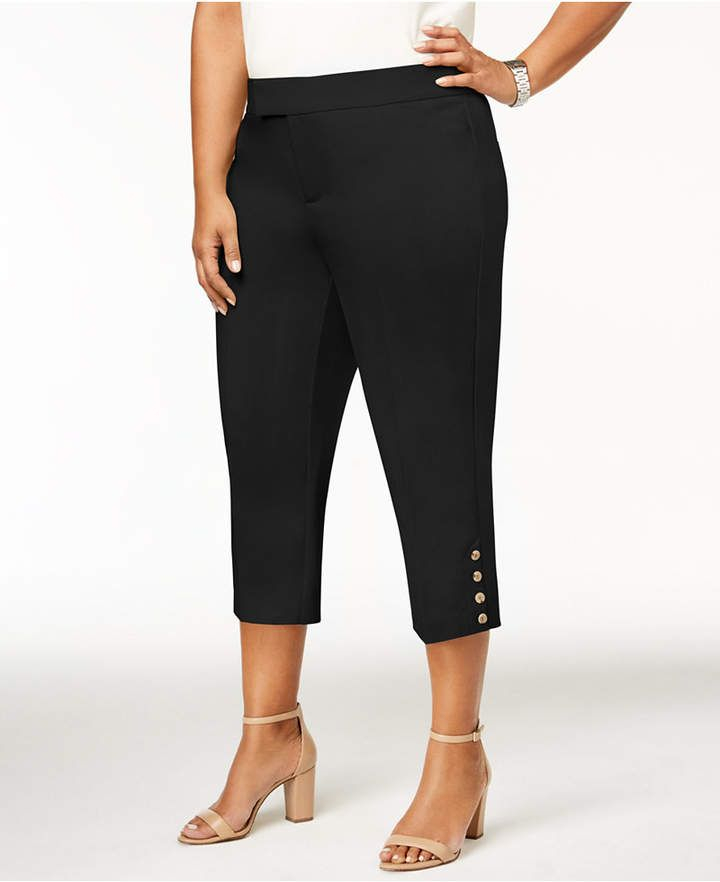 Charter Club Plus Size Cropped Button Hem Capri Pants Created For Macy