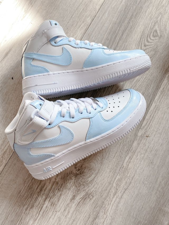 Custom Air Force 1 Mid Baby Blue THE CUSTOM MOVEMENT Jordan Shoes 