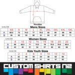 Custom Shirts NZ SIZE CHARTS