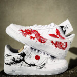 Custom Sneakers Nike Air Force 1 Red Dragon The Great Wave Off