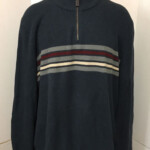 EDDIE BAUER Men s Cotton Sweater 1 4 Zip Mock Neck Blue Striped Size