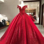 Elegant Red Ball Gown Sparkly Sequin Quinceanera Cherry