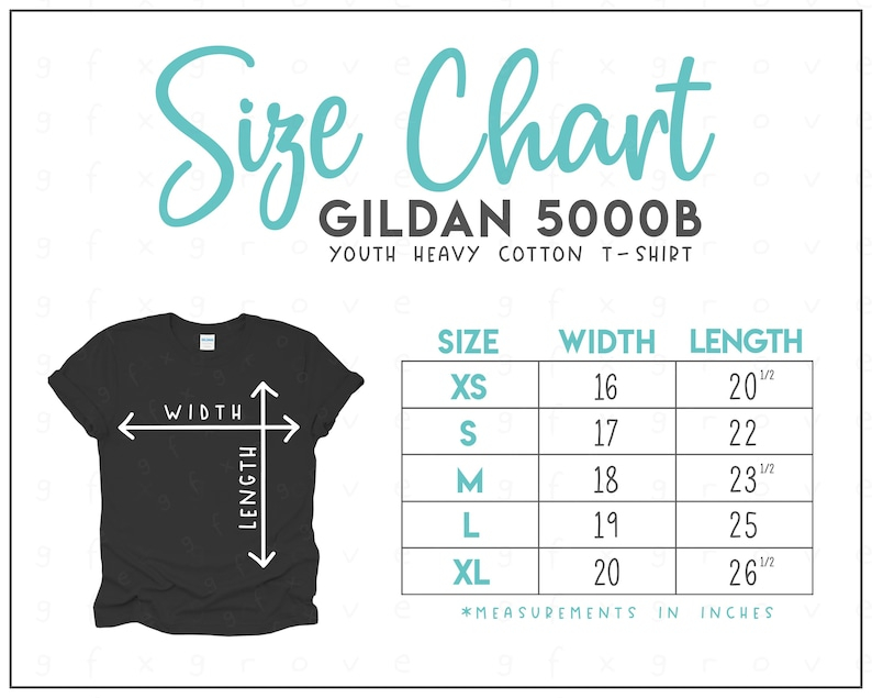 Gildan 5000B Size Chart Gildan Youth Heavy Cotton T Shirt Etsy