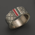 Gucci Aged Sterling Silver And Enamel Diamantissima Motif 8mm Ring In