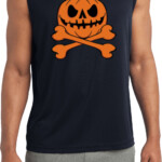 Halloween Pumpkin Skeleton Mens Sleeveless Moisture Wicking Shirt