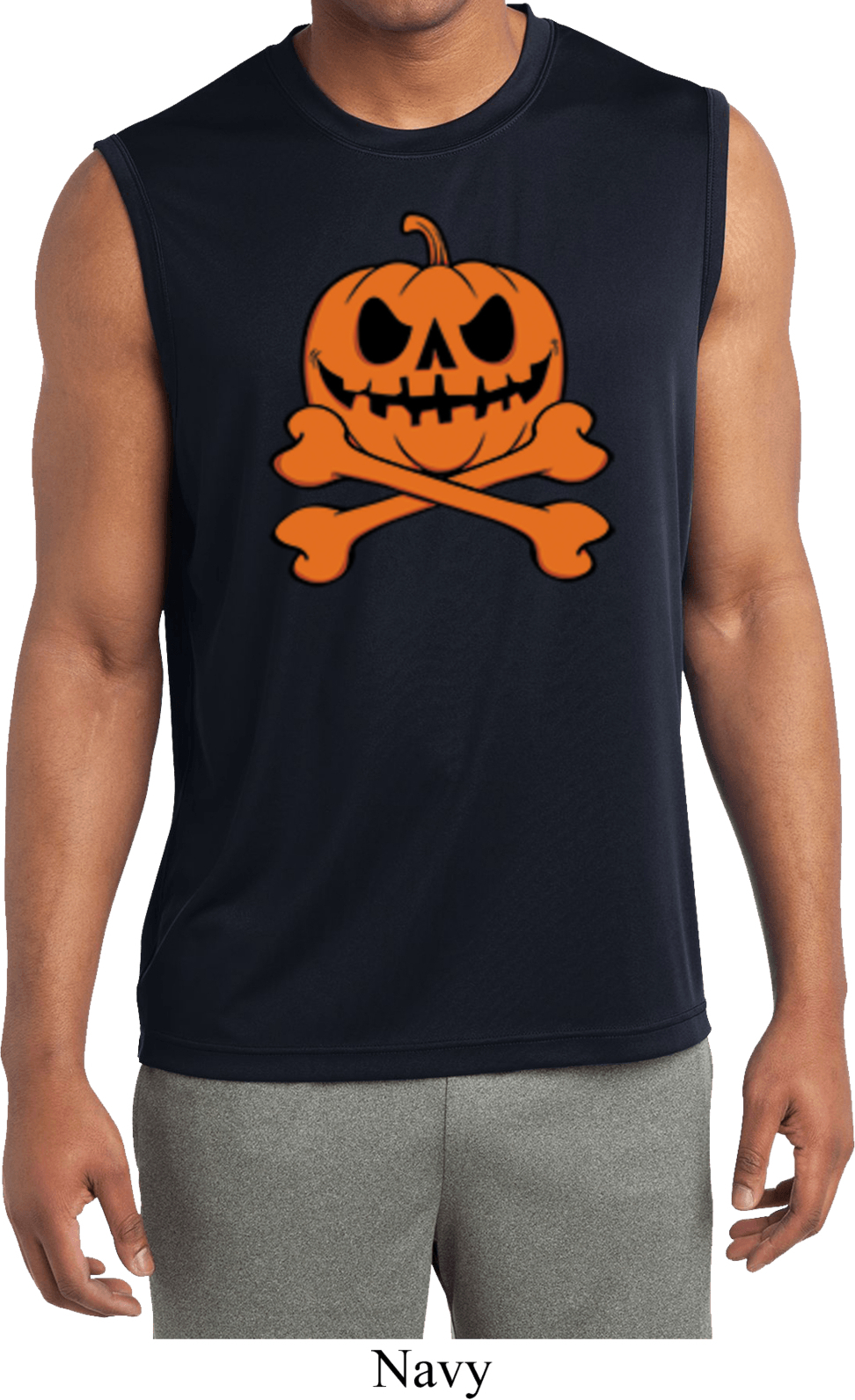 Halloween Pumpkin Skeleton Mens Sleeveless Moisture Wicking Shirt 