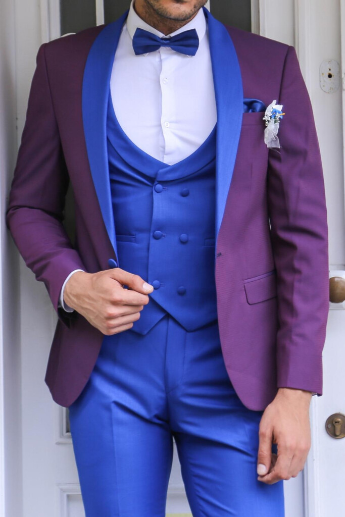 Hd102 Men Wedding Suits 2020 Blue Purple Latest Coat Pant Designs Suit 