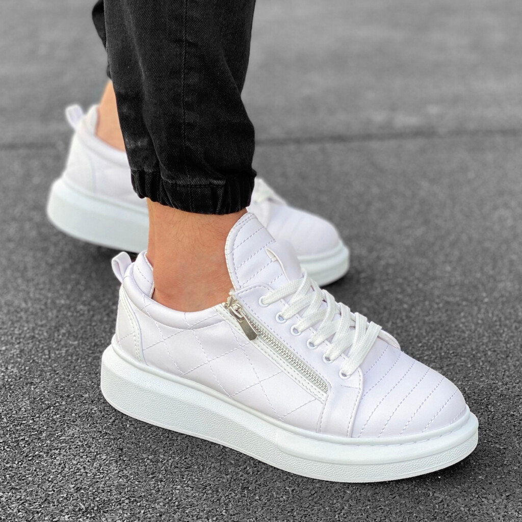 Hombre Zapatillas Deportivas Cremallera Con Puntada Blanco