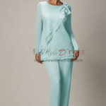 Long Sleeves Light Gray Two Piece Chiffon Mother Of The Bride Pants