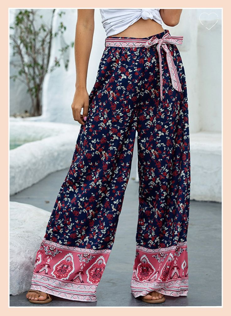 Loose Fit Vintage Boho Floral Print Wide Leg Pants Hyggepop In 2020