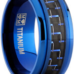 Men s Blue Titanium Wedding Bands Ring With Black And Blue Carbon Fiber