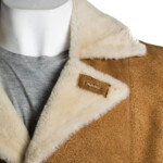 Men s Cognac Crombie Style 3 4 Length Weathered Shearling Sheepskin