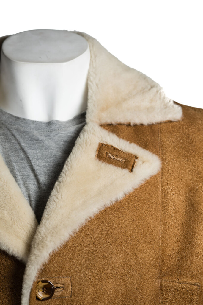 Men s Cognac Crombie Style 3 4 Length Weathered Shearling Sheepskin 