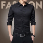 Men s Slim Fit Long Sleeve Silk Shirt Black Asain Size 5xl In 2021