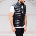 Men s Vinyl Puffer Vest In Black