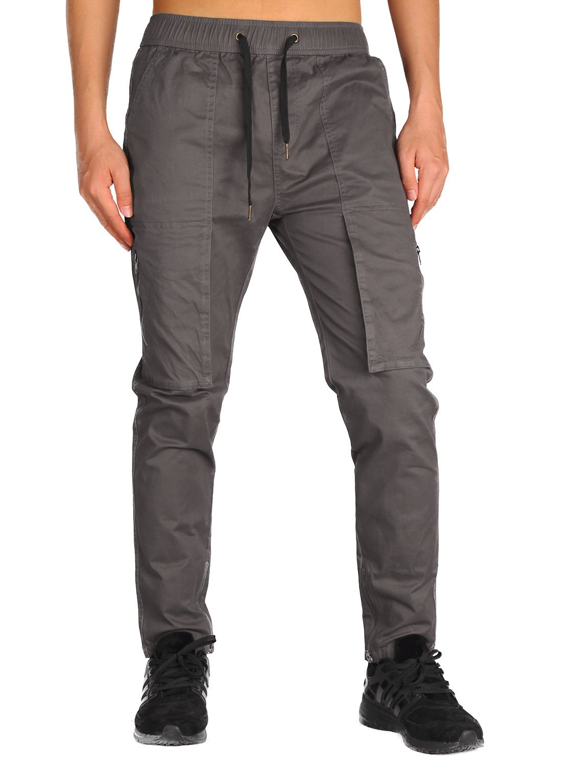 Mens Chino Cargo Pants Casual Trousers Cotton Twill Slim Fit Dark Grey ...