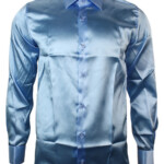 Mens Italian Design Silk Satin Finish Shirt Smart Slim Fit Happy