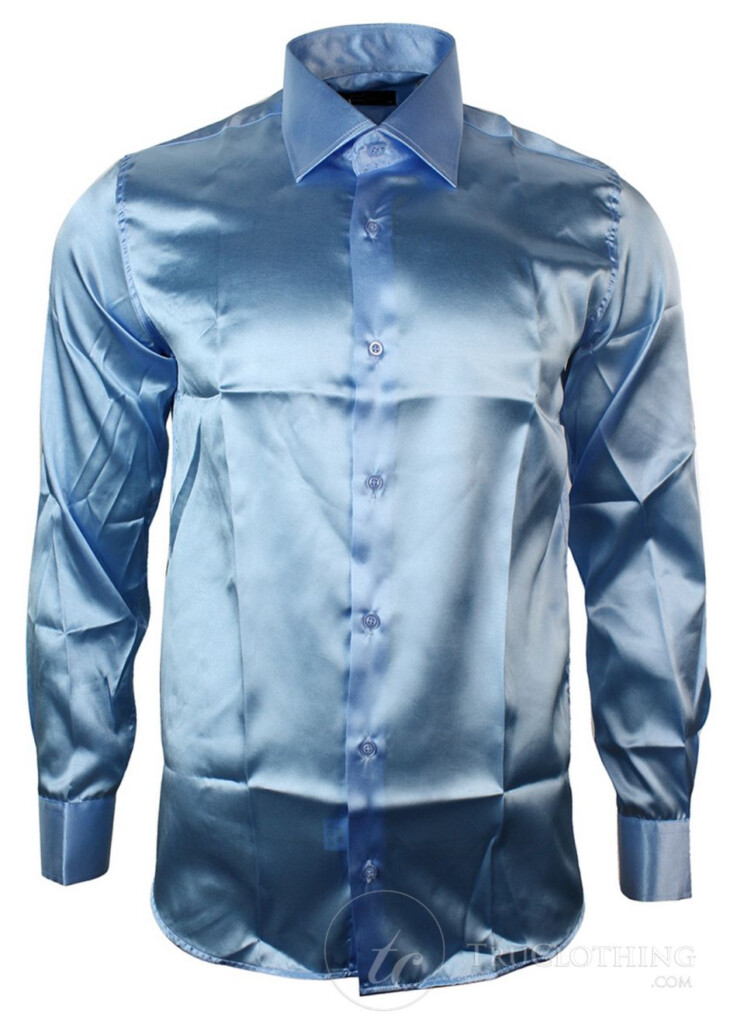 Mens Italian Design Silk Satin Finish Shirt Smart Slim Fit Happy 