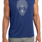 Mens Yoga Shirt Grey Bodhi Tree Sleeveless Moisture Wicking Tee Grey