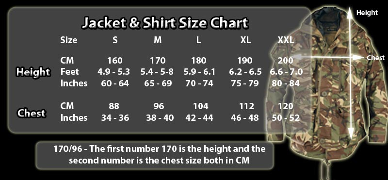 Military Army Size Chart Information In CM