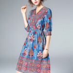 Multi Color Floral Printed Silk Midi Dress Fancylooks