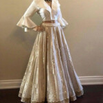 Off White Georgette Chikankari Lehenga With Sequin Zari Work Etsy