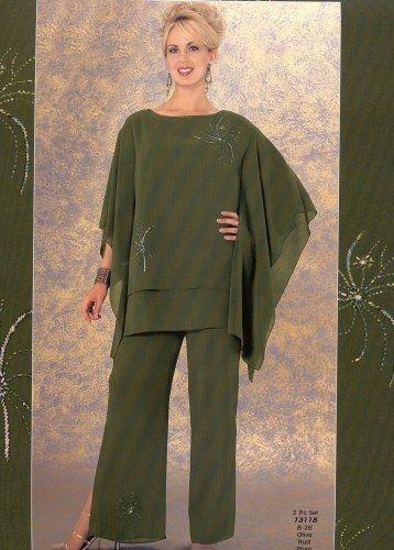 Olive Fashion Mother Pants Suits Cheap Plus Size Chiffon Evening Formal 