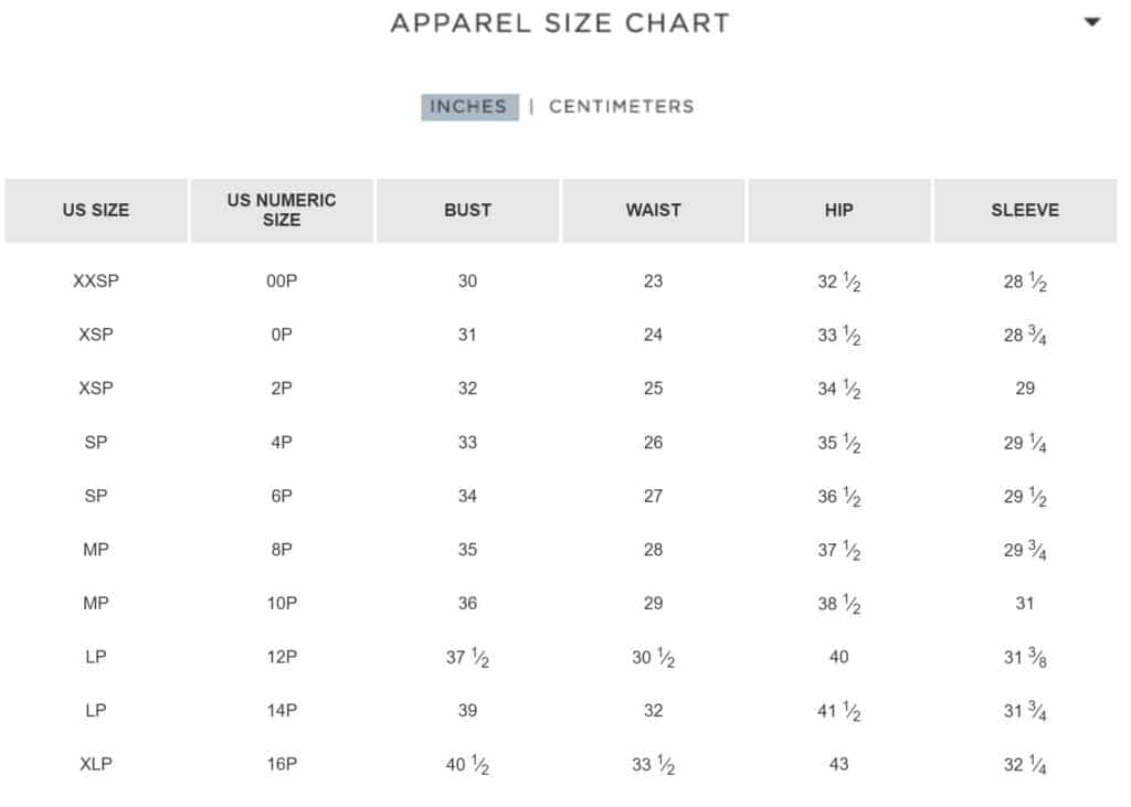 Petite Size Chart Comparision Of Major Petite Brands