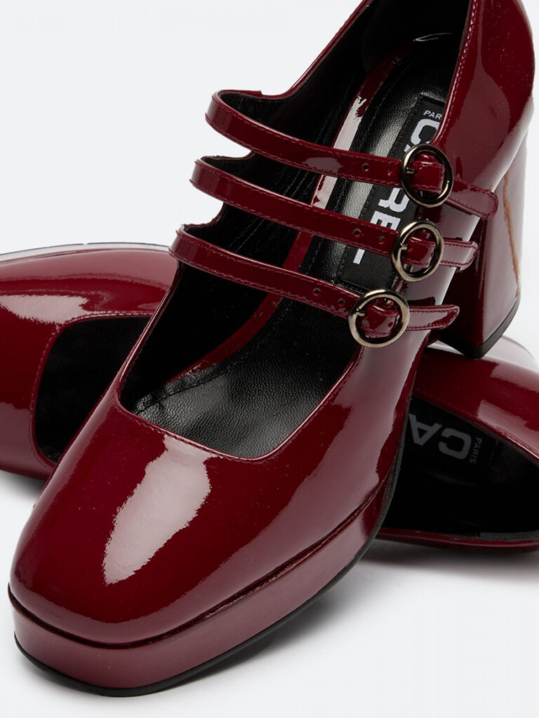 PIGALLE Burgundy Patent Leather Platform Mary Janes Carel Paris Shoes