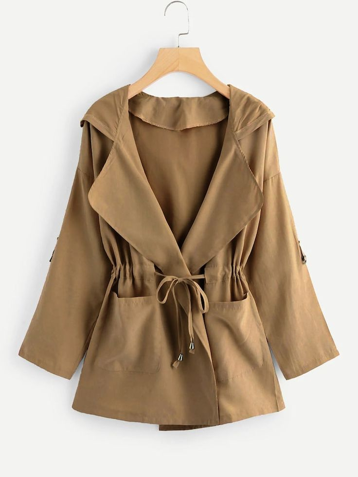 Plus Drawstring Waist Hooded Coat SHEIN Hooded Coat Plus Size