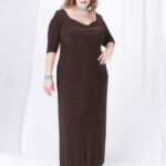 Plus Size Empire Evening Gown Long Sleeves Brown Slinky Sizes 14 24