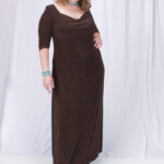 Plus Size Empire Evening Gown Long Sleeves Brown Slinky Sizes 14 24