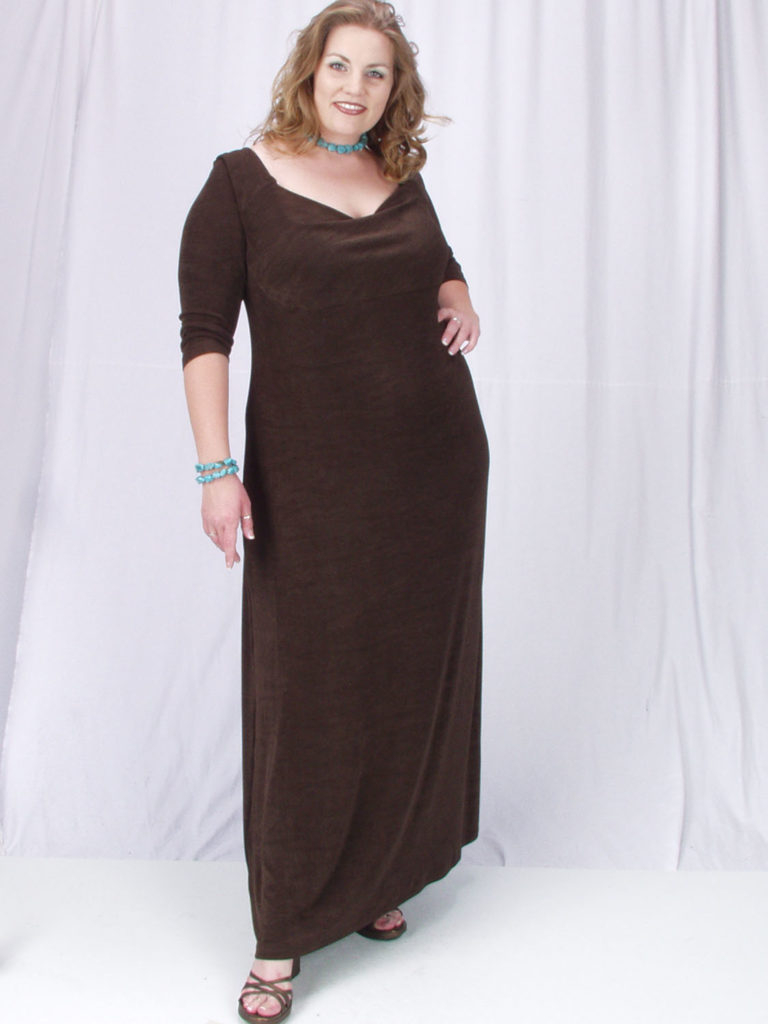 Plus Size Empire Evening Gown Long Sleeves Brown Slinky Sizes 14 24 