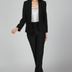 Plus Size S 3XL Women Wedding Black Pants Suits Work Wear Single