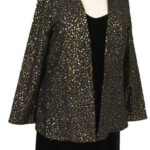 Plus Size Special Occasion Blazer Jacket Raw Silk Sequins Black Gold