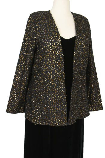 Plus Size Special Occasion Blazer Jacket Raw Silk Sequins Black Gold 